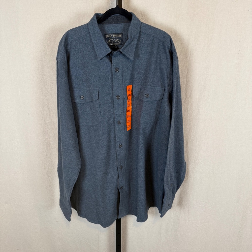 Grizzly Mountain Mens XXL Gray Cotton Flannel Button Down Shirt Long Sleeve New
